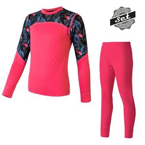 SENSOR MERINO IMPRESS SET dětský triko dl.rukáv + spodky magenta/floral velikost 150