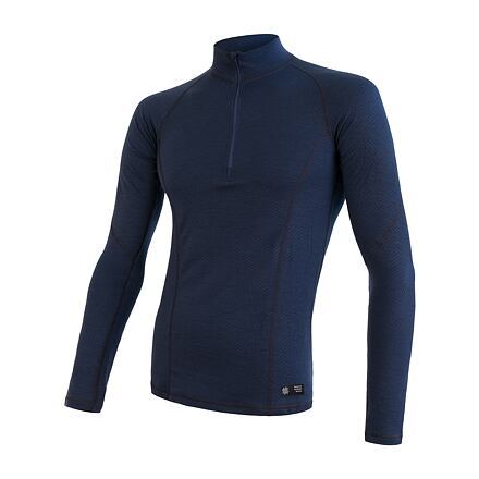 SENSOR MERINO DF pánské triko dl.rukáv zip deep blue velikost M