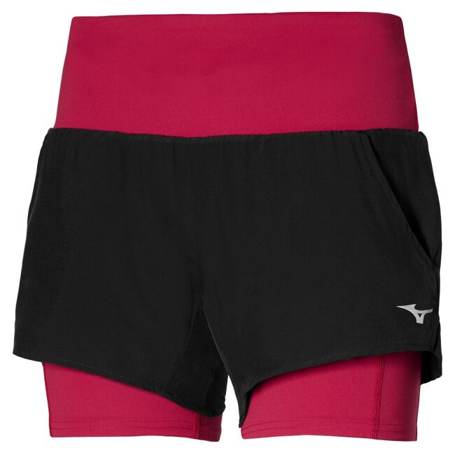 Dámské bežecké kraťasy 2 in 1 Mizuno 4.5 - černá/perská červená