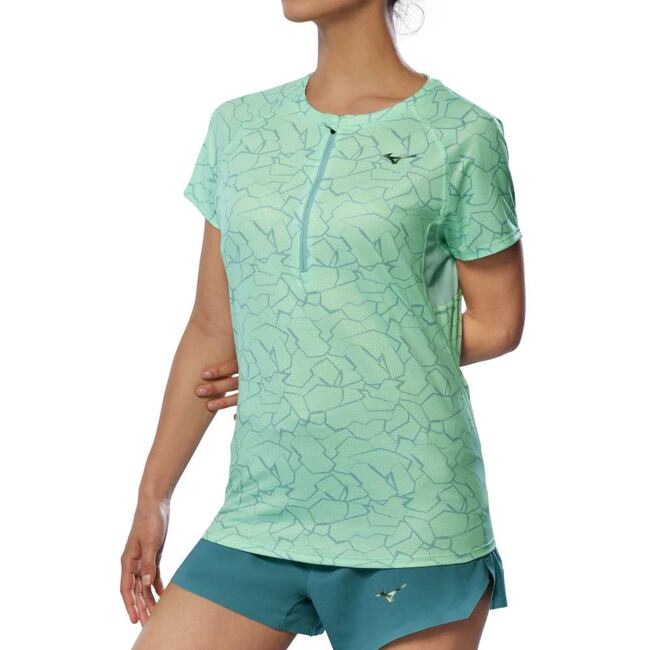Dámské běžecké tričko Mizuno Graphic Trail Tee – mentolové (Neomint)